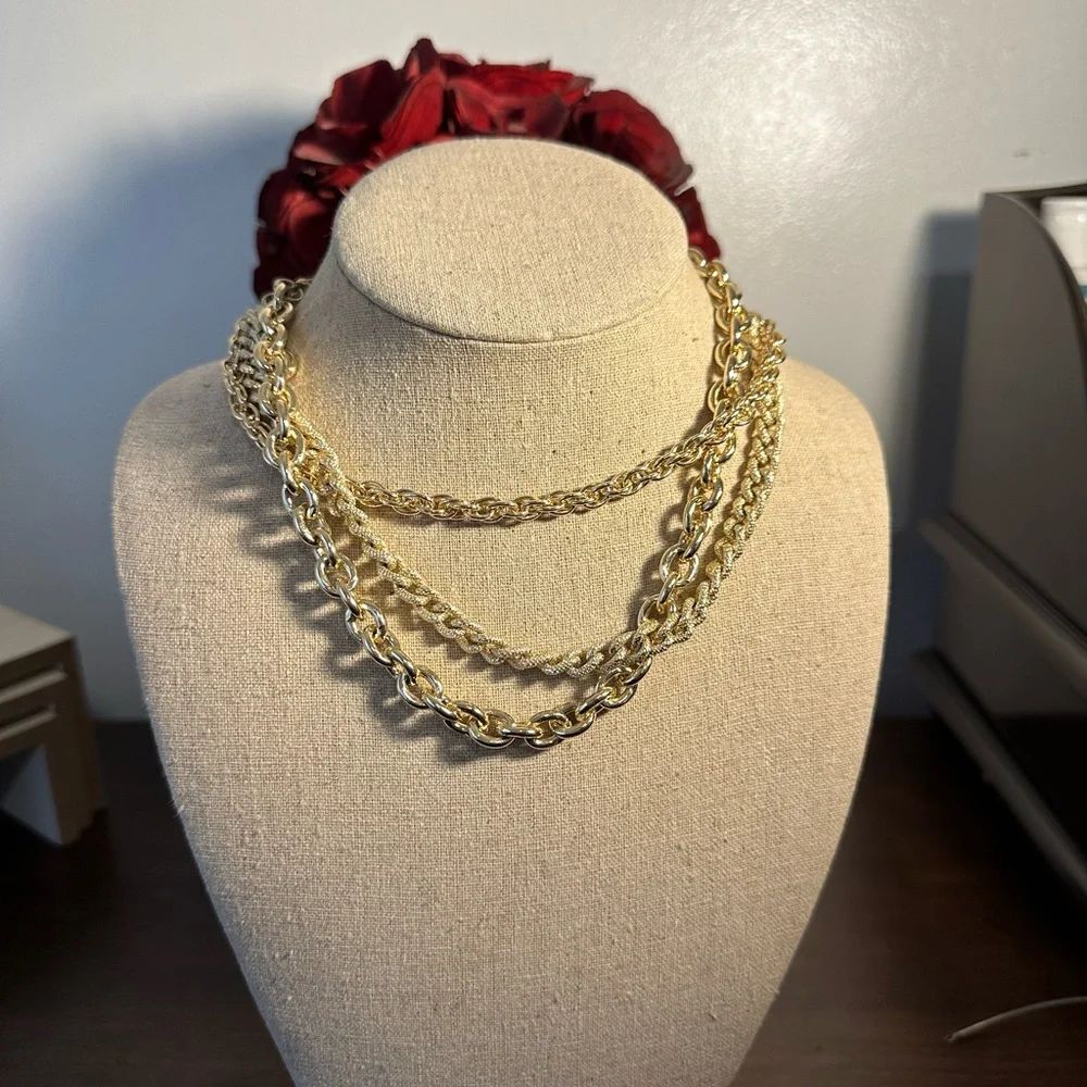 VINTAGE Coro Gold tone 3 strand chain necklace 13" choker